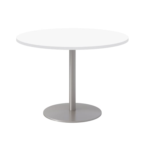 KFI Studios 42" Round Pedestal Table with Designer White Top, Round Silver Base